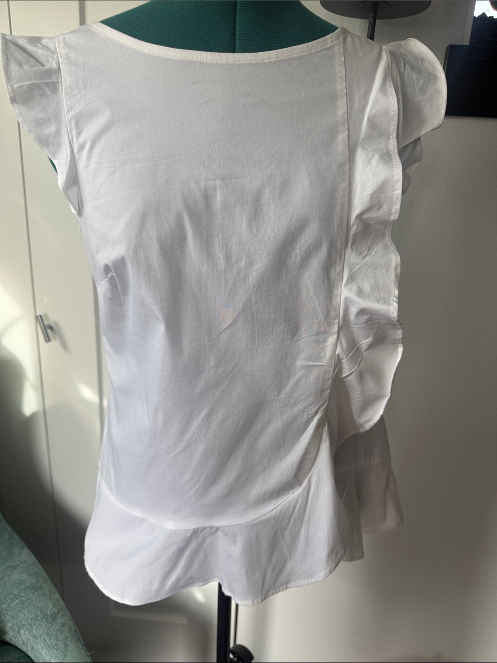 Banana Republic White Ruffle Cap-Sleeve Blouse